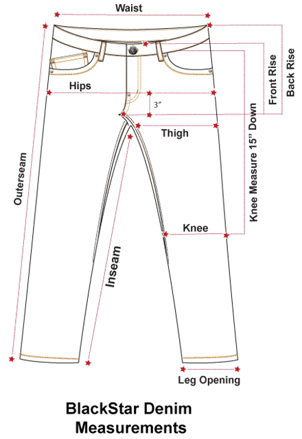 BlackStar Denim jean measurement diagram